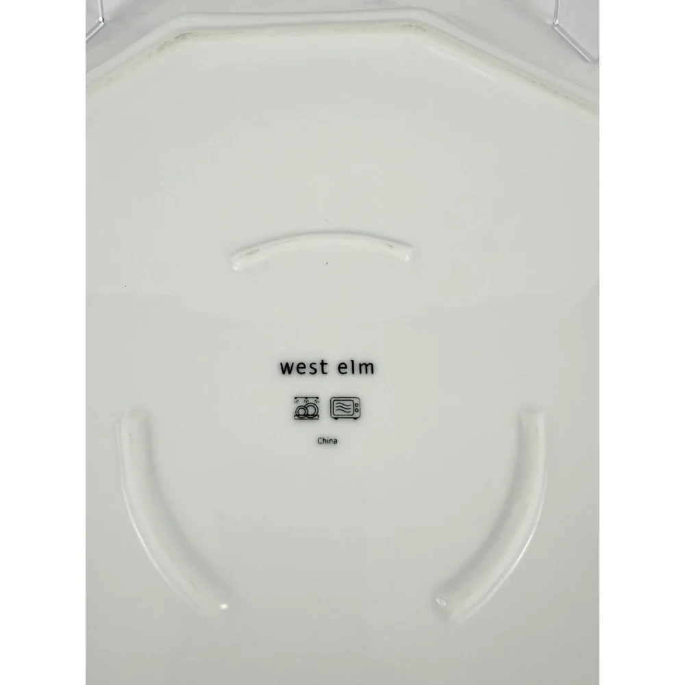RARE! Pair (2) West Elm White Porcelain Nonagon Dinner Plates 10 3/4